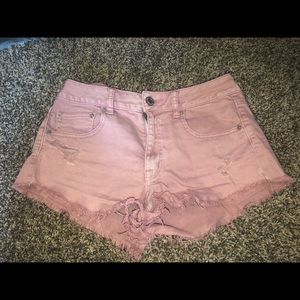 American eagle frayed pink denim shorts